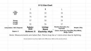 Detailed size chart and fabric specifications for the turtleneck knit sweater