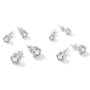 S925 sterling silver stud earrings set with six-prong cubic zirconia stones for women