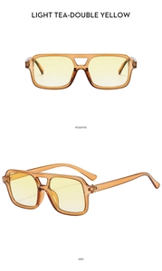 Detailed front and side views of double bridge aviator sunglasses with yellow gradient lenses