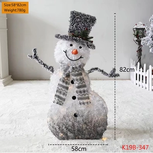 Detail of 82cm flocked snowman Christmas decoration with black top hat and gray scarf
