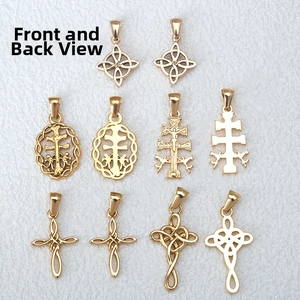 Polished gold stainless steel Celtic knot and cross pendants in various styles