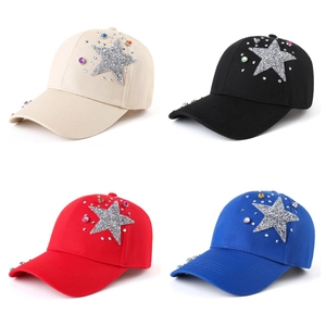 Fashion Baseball Cap Women Sequin Star Rhinestone Sun Hat Adjustable Cotton Polyester Breathable Outdoor Casual