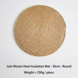 Natural jute woven heat resistant round placemat 36cm for kitchen dining table mat