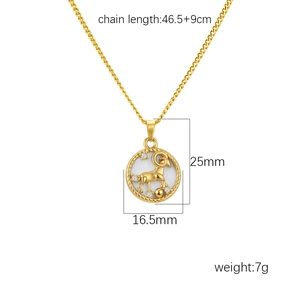 Gold stainless steel zodiac necklace with white shell pendant and goat design