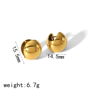 Polished 18k gold ball huggie earrings in stainless steel with 15.5mm size specs