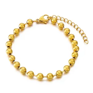 Minimalist Titanium Steel Hollow Ball Bead Bracelet For Women Gold Silver Rose Gold Plated Adjustable Round Bead Chain Jewelry Gift