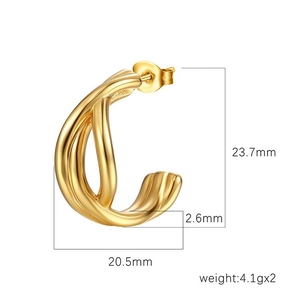 18K gold plated stainless steel spiral hoop earrings with dimensional measurements