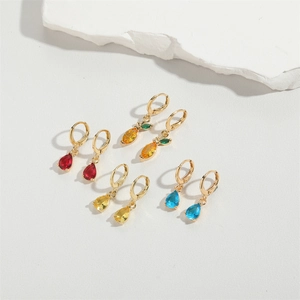 Elegant water drop earrings in red blue yellow colors with gold plated metal hooks