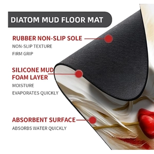 Detailed three-layer structure of the tulip printed diatom mud bath mat showing non-slip sole