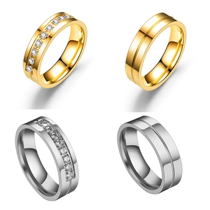 Minimalist titanium steel rings set in gold and silver with cubic zirconia inlays