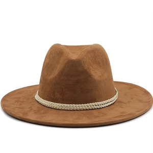 Fedora Hut Mit Breiter Krempe Westlicher Cowboy Stil Wildleder Sonnenschutz Jazz Kappe Mit Geflochtenem Seil