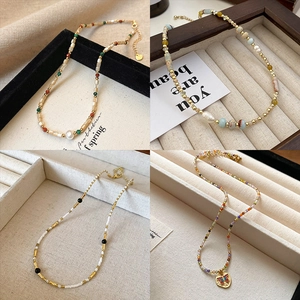 Handmade Beaded Necklace Faux Artificial Pearl Agate Crystal Butterfly Pendant Elegant Bohemian Clavicle Chain For Women