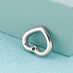 Polished silver heart pendant with single hole for DIY jewelry making and earring design