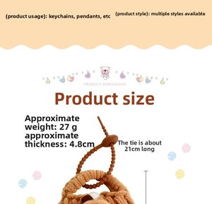 Detail view of brown knitted bear keychain charm with 4.8cm thickness and 27g weight