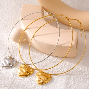 Minimalist irregular molten heart pendant necklace with gold and silver snake chains