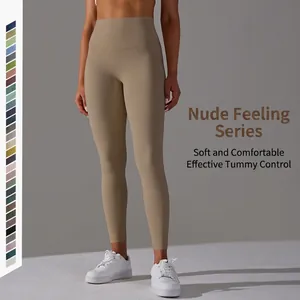 High waist nude-feel yoga leggings in khaki with belly control and multi-color options