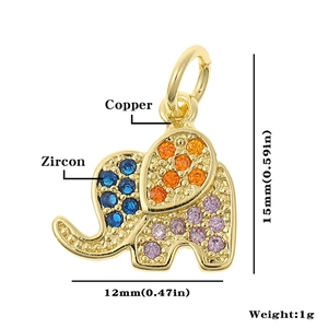 Detailed macro shot of a gold-plated copper elephant pendant set with colorful zircons