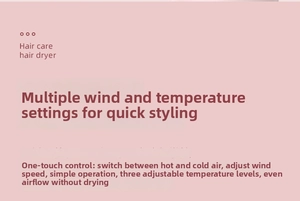 Dettaglio dell'asciugacapelli rosa con pulsanti per controllo temperatura e velocità aria