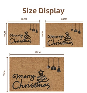 Size chart showing dimensional display for Christmas coconut fiber doormats in three sizes