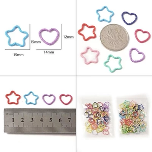 Colorful star and heart metal jump rings for DIY jewelry making with size reference