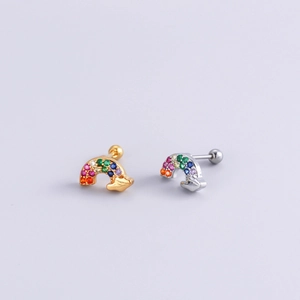 Rainbow-shaped stainless steel ear studs with colorful zircon in gold and silver finish
