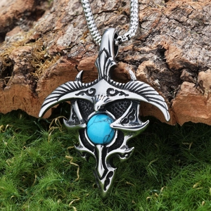 Eagle Wings Turquoise Pendant Necklace Stainless Steel Vintage Tribal Ethnic Style Gothic Jewelry For Men Women