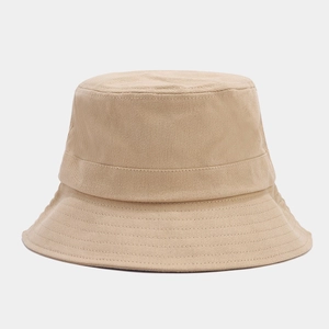Detail of high-quality twill cotton bucket hat with reinforced stitched brim in khaki