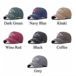 Washed cotton baseball caps with YOUTH embroidery shown in seven different colors