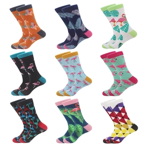 Baumwolle Mittelhohe Socken Mit Cartoon Flamingo Tropenblatt Muster Atmungsaktive Jacquard Lässige Mode Für Herren Damen