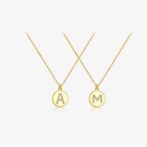 Minimalist 925 Sterling Silver English Alphabet Round Pendant Necklace White Gold Gold Color Inlaid Rhinestone Chain Necklace Jewelry Gift For Women