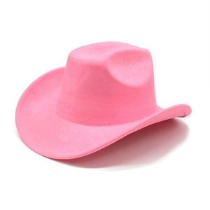 Close-up of pink suede western cowboy hat showing premium felt texture and wide brim