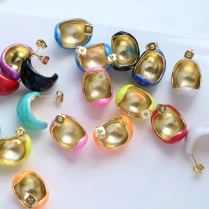Minimalist C-shaped enamel earrings with colorful drip oil finish and 925 silver hallmarks