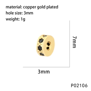 Detail of 7mm gold plated bead with black cubic zirconia and 3mm hole measurements