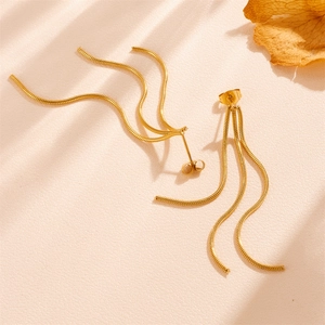 Chic golden multi-strand snake chain tassel earrings in stainless steel for women
