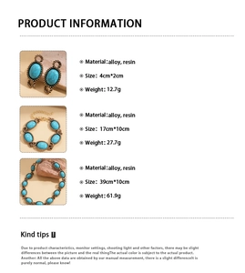 Detailed size specifications for resin and alloy vintage ethnic necklace set