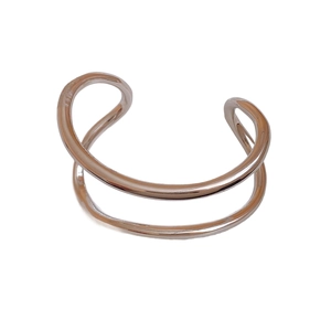 Minimalist irregular double-layer open bangle in high-polished champagne gold finish