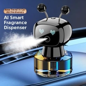 Robot-shaped AI smart car diffuser with glowing heart and automatic mist spray feature