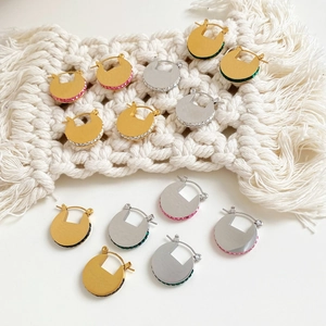 Polished geometric C-shaped hoop earrings with colorful inlaid rhinestones for women