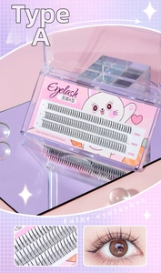 Macro detail of A-type devil style cluster false eyelashes in 9mm to 11mm lengths