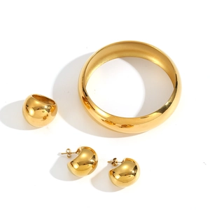 Polished 18k gold plated stainless steel jewelry set with bangle ring and earrings