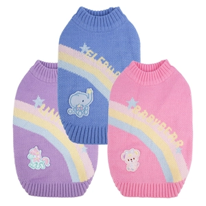 Three-piece rainbow knit pet sweaters for dogs with cute unicorn and bear embroidery
