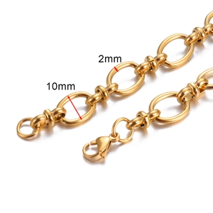 10mm wide gold stainless steel oval link chain with lobster clasp and 2mm thickness