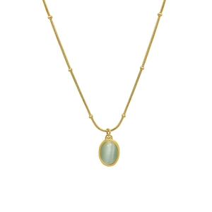 French vintage 18k gold plated stainless steel necklace with cat eye stone pendant