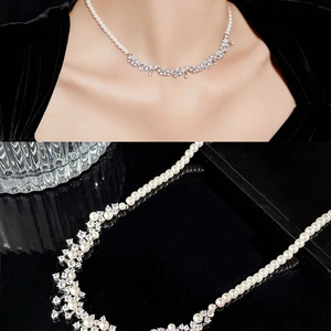 Collier Choker En Künstliche Perles Élégant Avec Grappe D'Étoiles En Zircon Plaqué Cuivre Bijoux De Luxe Pour Femmes