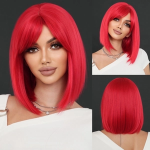 Parrucca Bob Rossa Corta Con Frangia Per Donna Parrucca Di Capelli Lisci Sintetici Resistenti Al Calore Per Halloween Pasqua Cosplay Festa