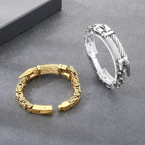 Industrial punk style twisted steel wire nail bracelet for men in gold and silver finish