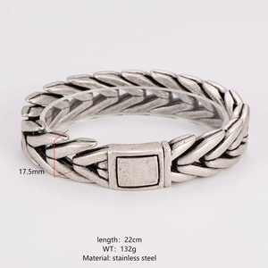 Men's heavy geometric stainless steel bracelet in antique silver finish with bold link design