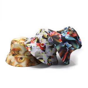 Reversible Bucket Hat Cotton Polyester Blend Abstract Print Wide Brim Sun Protection Streetwear For Women Men