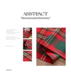 Detail of red and green plaid Christmas runner with waterproof and dirt-resistant fabric