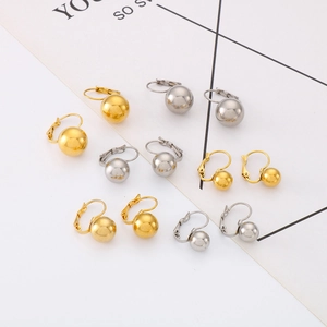 5-pair set of minimalist high-polished gold and silver steel ball leverback earrings